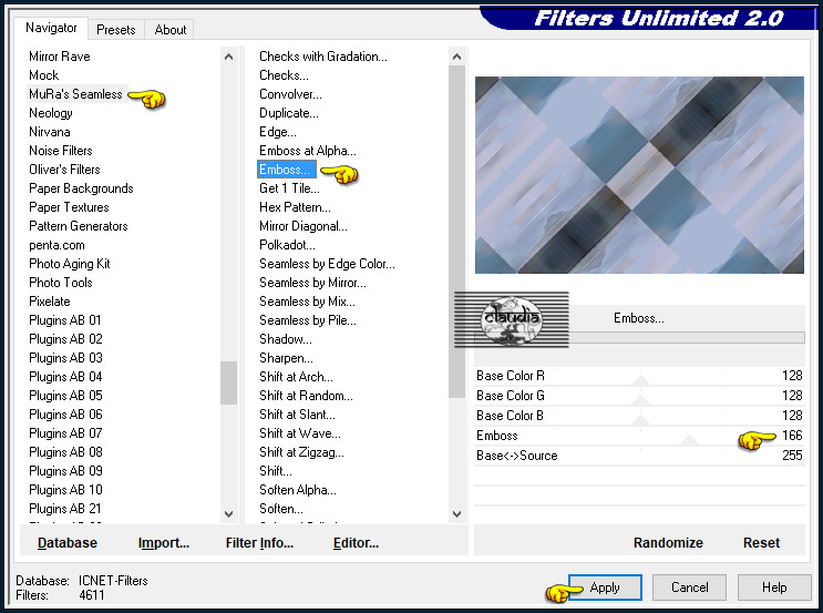 Effecten - Insteekfilters - <I.C.NET Software> - Filters Unlimited 2.0 - Mura's Seamless - Emboss...