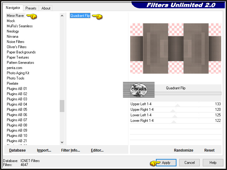 Effecten - Insteekfilters - <I.C.NET Software> - Filters Unlimited 2.0 - Mirror Rave - Quadrant Flip :