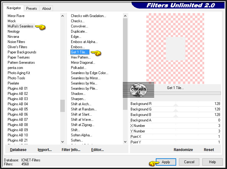 Effecten - Insteekfilters - <I.C.NET Software> - Filters Unlimited 2.0 - Mura's Seamless - Get 1 Tile