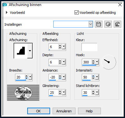 Effecten - 3D-Effecten - Afschuining binnen : Afschuining = nummer 4.