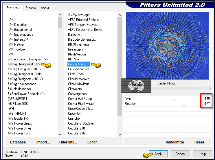 Effecten - Insteekfilters - <I.C.NET Software> - Filters Unlimited 2.0 - &<Bkg Designer sf10 I> - Center Mirror... :