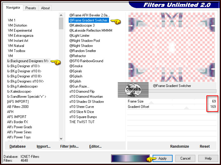 Effecten - Insteekfilters - <I.C.NET Software> - Filters Unlimited 2.0 - &<BKg Designers sf10 IV> - @Frame Gradient Switcher :
