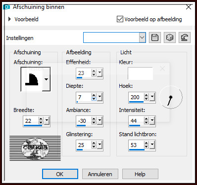 Effecten - 3D-Effecten - Afschuining binnen : Afschuining = nummer 10.