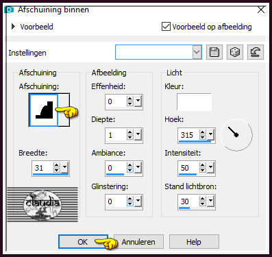 Effecten - 3D-Effecten - Afschuining binnen : Afschuining = nummer 4.