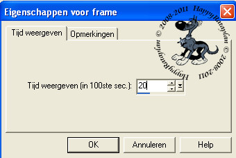 Instelling eigenschappen voor frame