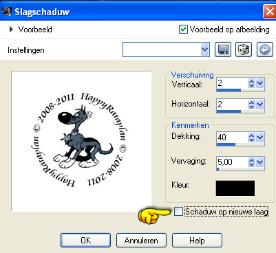 Instellingen voor slagschaduw