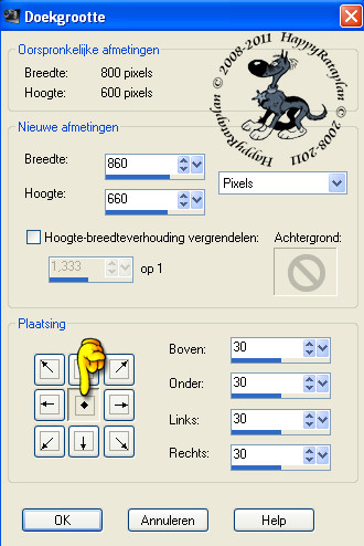 Instellingen voor doekgrootte