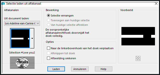 Selecties - Selectie laden/opslaan - Selectie laden uit alfkanaal : Sélection #Love you2