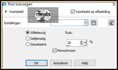 Aanpassen - Ruis toevoegen/verwijderen - Ruis toevoegen : (= Grofkorreligheid)