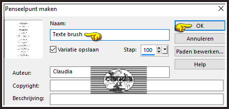 Geef de brushe dezelfde naam en klik op OK