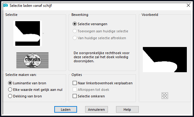 Selecties - Selectie laden/opslaan - Selectie laden vanaf schijf : Sélection 1D