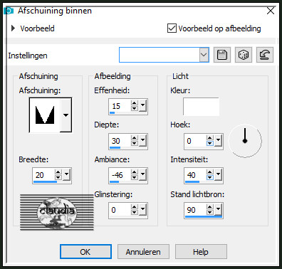 Effecten - 3D-Effecten - Afschuining binnen : Afschuining = nummer 8.