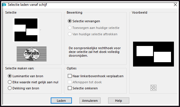 Selecties - Selectie laden/opslaan - Selectie laden vanaf schijf : Selection Meromies