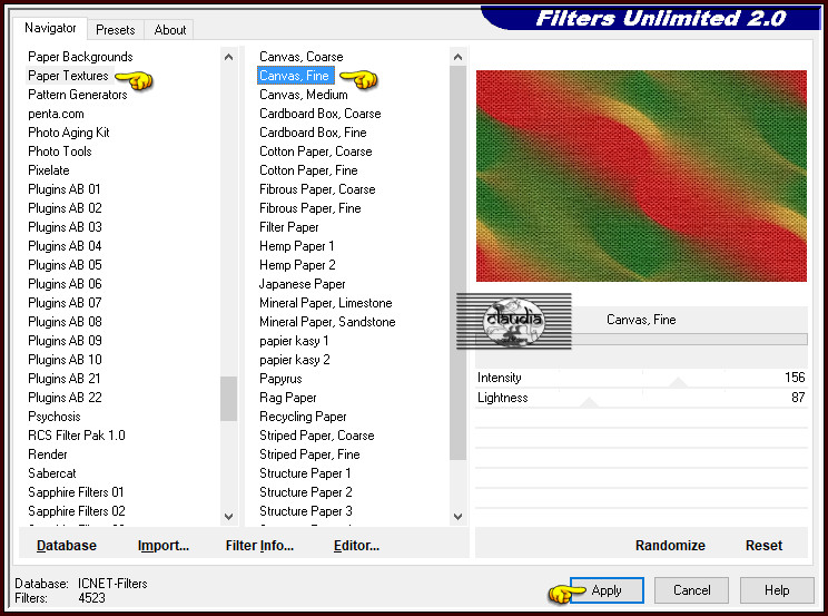 Effecten - Insteekfilters - <I.C.NET Software> - Filters Unlimited 2.0 - Paper Textures - Canvas, Fine