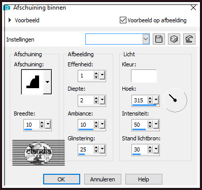 Effecten - 3D-Effecten - Afschuining binnen : Afschuining = nummer 4.