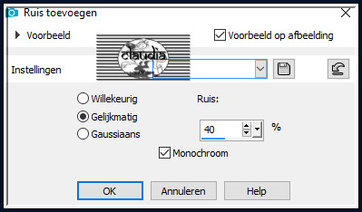 Aanpassen - Ruis toevoegen/verwijderen - Ruis toevoegen : (= Grofkorreligheid)