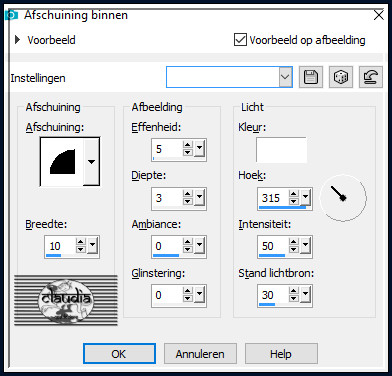 Effecten - 3D-Effecten - Afschuining binnen : Afschuining = nummer 2.