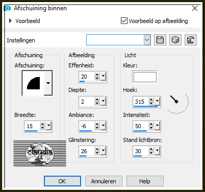 Effecten - 3D-Effecten - Afschuining binnen : Afschuining = nummer 2.