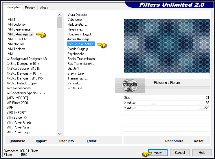 Effecten - Insteekfilters - <I.C.NET Software> - Filters Unlimited 2.0 - VM Extravaganza - Picture in a Picture