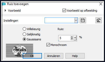 Aanpassen - Ruis toevoegen/verwijderen - Ruis toevoegen : (= Grofkorreligheid)