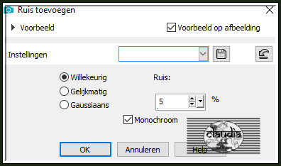 Aanpassen - Ruis toevoegen/verwijderen - Ruis toevoegen : (= Grofkorreligheid)