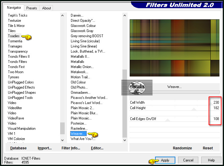 Effecten - Insteekfilters - <I.C.NET Software> - Filters Unlimited 2.0 - Toadies - Weaver