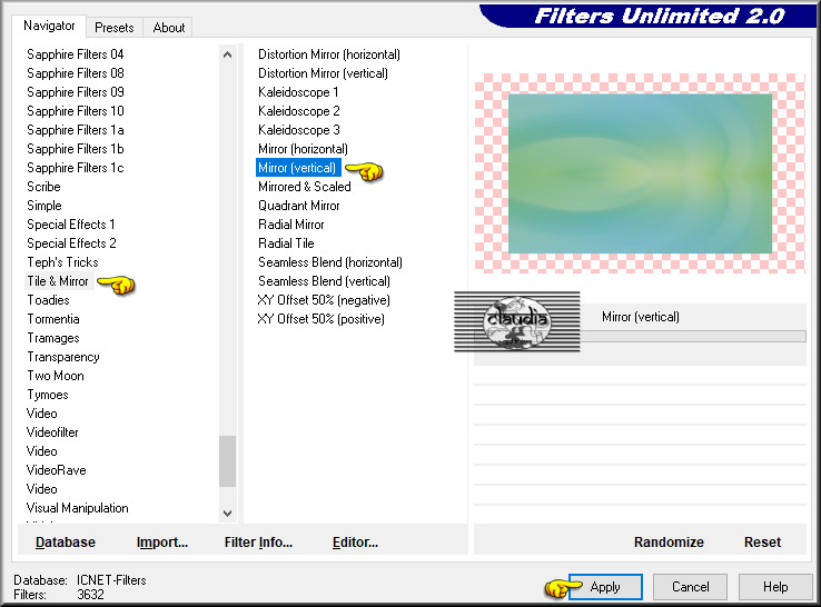 Effecten - Insteekfilters - <I.C.NET Software> - Filters Unlimited 2.0 - Tile & Mirror - Mirror (vertical)