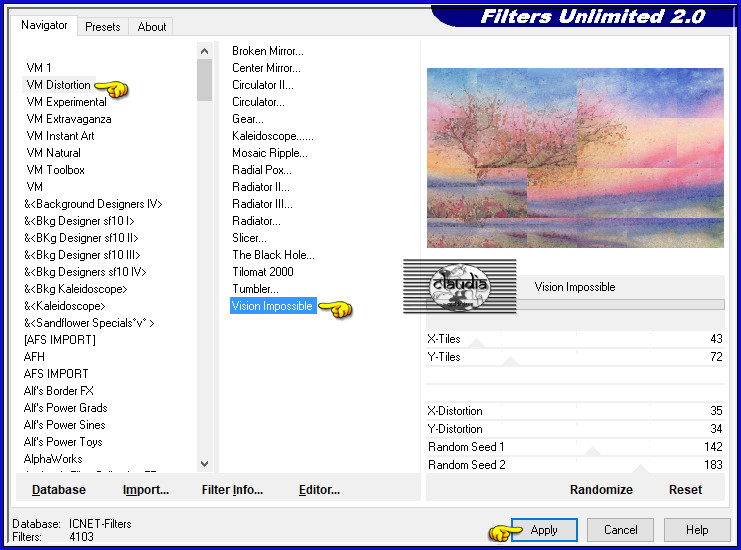Effecten - Insteekfilters - <I.C.NET Software> - Filters Unlimited 2.0 - VM Distortion - Vision Impossible
