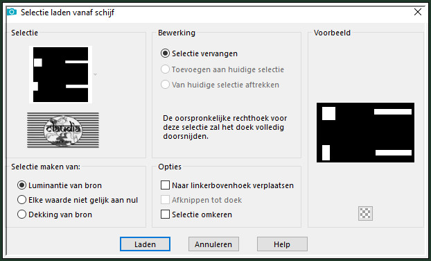 Selecties - Selectie laden/opslaan - Selectie laden vanaf schijf