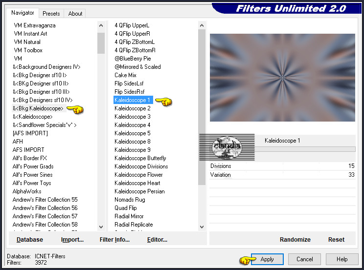 Effecten - Insteekfilters - <I.C.NET Software> - Filters Unlimited 2.0 - &<Bkg Kaleidoscope> - Kaleidoscope 1