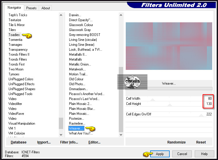 Effecten - Insteekfilters - <I.C.NET Software> - Filters Unlimited 2.0 - Toadies - Weaver