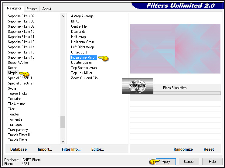 Effecten - Insteekfilters - <I.C.NET Software> - Filters Unlimited 2.0 - Simple - Pizza Slice Mirror