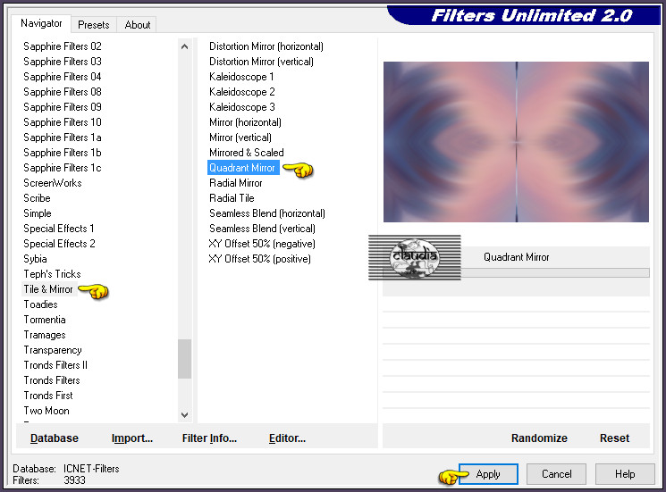 Effecten - Insteekfilters - <I.C.NET Software> - Filters Unlimited 2.0 - Tile & Mirror - Quadrant Mirror