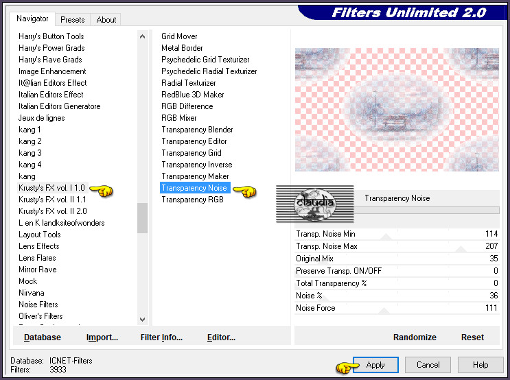 Effecten - Insteekfilters - <I.C.NET Software> - Filters Unlimited 2.0 - Krusty's FX Vol. I 1.0 - Transparency Noise