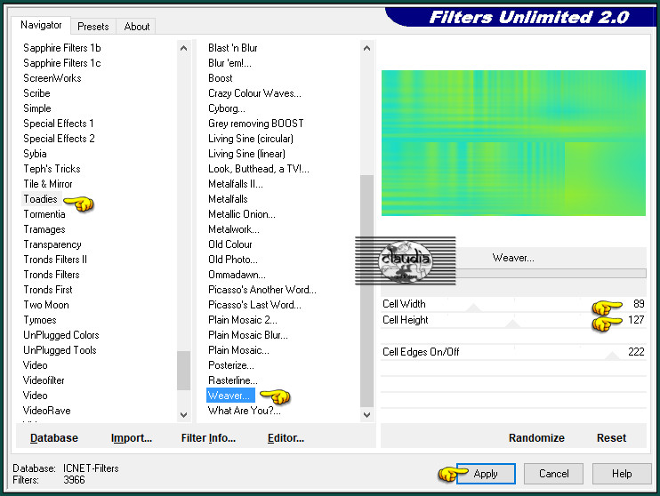 Effecten - Insteekfilters - <I.C.NET Software> - Filters Unlimited 2.0 - Toadies - Weaver