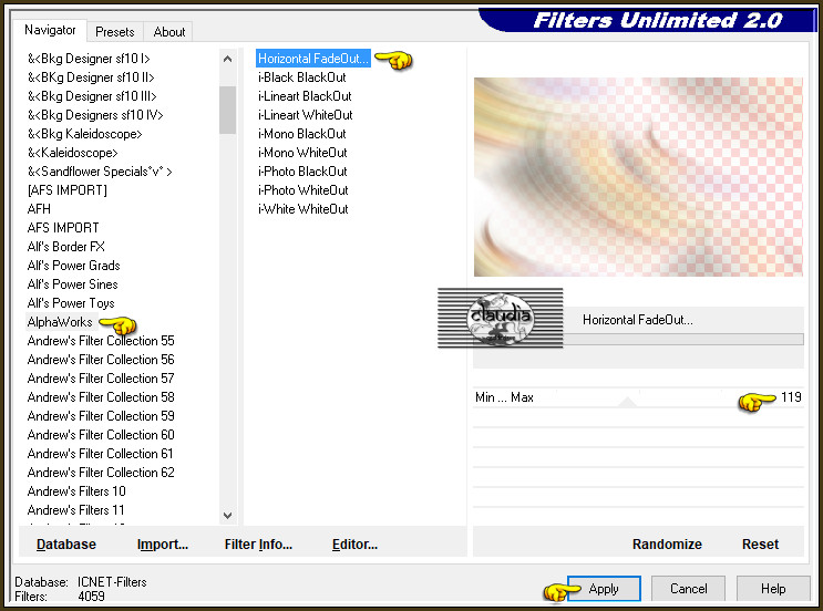 Effecten - Insteekfilters - <I.C.NET Software> - Filters Unlimited 2.0 - AlphaWorks - Horizontal FadeOut 