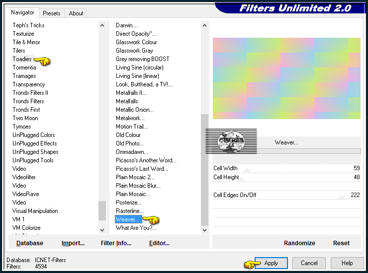 Effecten - Insteekfilters - <I.C.NET Software> - Filters Unlimited 2.0 - Toadies - Weaver