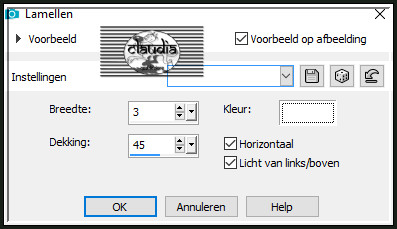Effecten - Textuureffecten - Lamellen : Kleur = 3de kleur