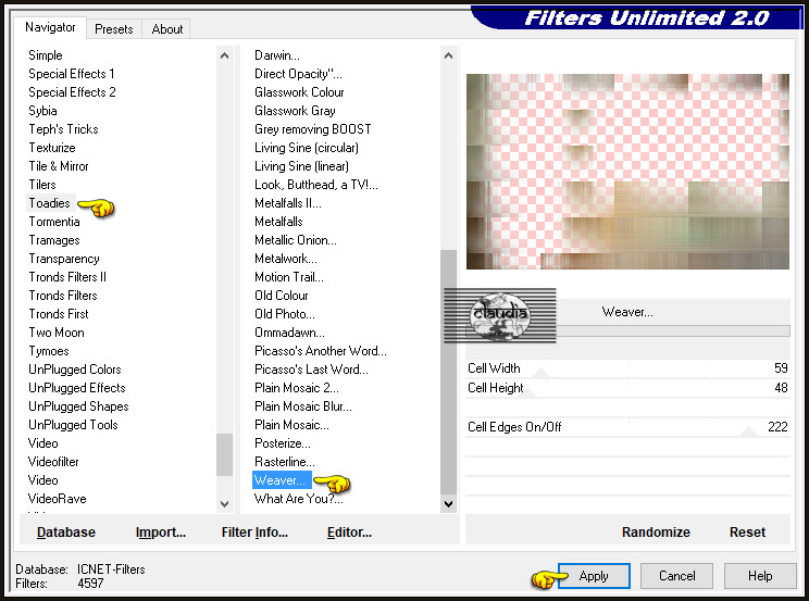 Effecten - Insteekfilters - <I.C.NET Software> - Filters Unlimited 2.0 - Toadies - Weaver