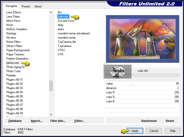 Effecten - Insteekfilters - <I.C.NET Software> - Filters Unlimited 2.0 - penta.com - color dot 