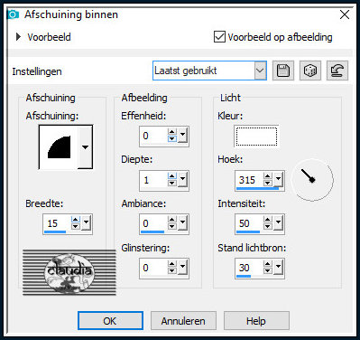 Effecten - 3D-Effecten - Afschuining binnen