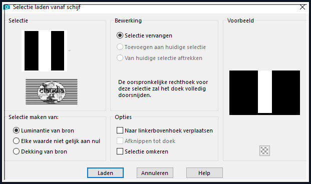 Selecties - Selectie laden/opslaan - Selectie laden vanaf schijf : SELECTION SPECIALE RECT1