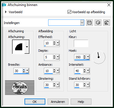 Effecten - 3D-Effecten - Afschuining binnen : Afschuining = nummer 2.