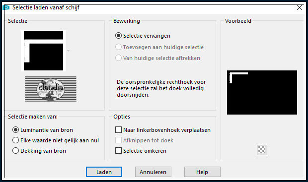 Selecties - Selectie laden/opslaan - Selectie laden vanaf schijf : SELECTION 1 179 