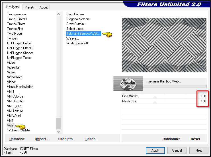 Effecten - Insteekfilters - <I.C.NET Software> - Filters Unlimited 2.0 - Willy - Takinami Bamboo Web