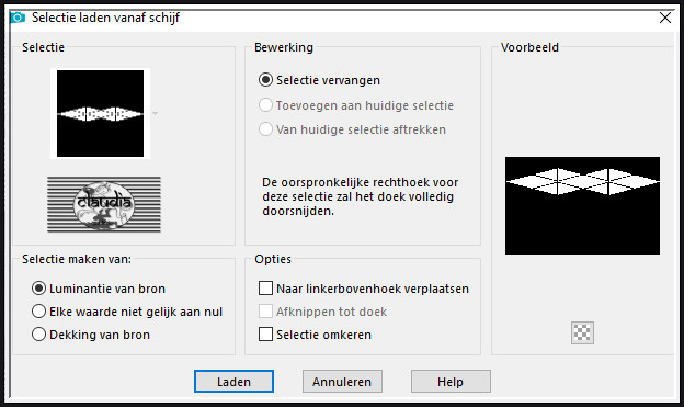 Selecties - Selectie laden/opslaan - Selectie laden vanaf schijf : SELECTION 5 186