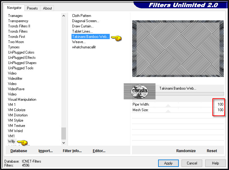 Effecten - Insteekfilters - <I.C.NET Software> - Filters Unlimited 2.0 - Willy - Takinami Bamboo Web