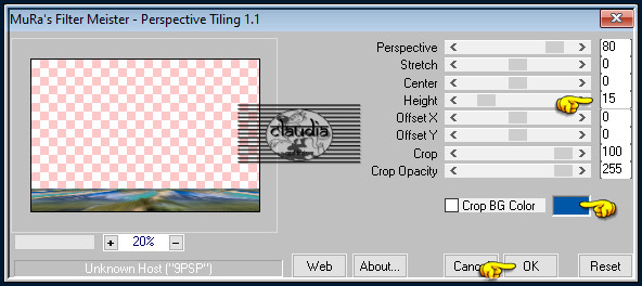 Effecten - Insteekfilters - MuRa's Meister - Perspective Tiling : Crop BG Color = 1ste kleur