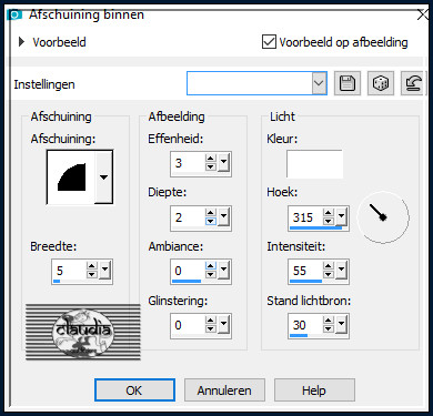 Effecten - 3D-Effecten - Afschuining binnen : Afschuining = nummer 2.