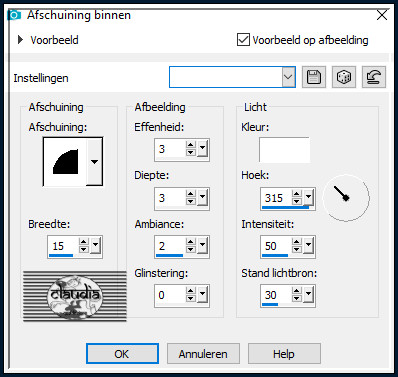 Effecten - 3D-Effecten - Afschuining binnen : Afschuining = nummer 2.